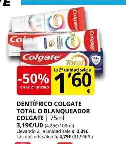 Supermercados MAS COLGATE Dentífrico colgate total o blanqueador oferta
