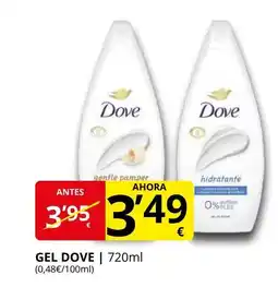 Supermercados MAS DOVE Gel oferta