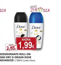 Supermercados MAS Desodorante roll on indi dry o origin dove advanced oferta