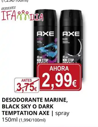 Supermercados MAS AXE Desodorante marine, black sky o dark temptation oferta