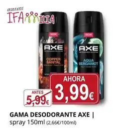 Supermercados MAS AXE Gama desodorante oferta