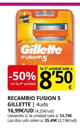Supermercados MAS GILLETTE Recambio fusion 5 oferta