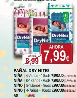 Supermercados MAS DRY NITES Pañal oferta