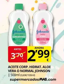 Supermercados MAS JOHNSON Aceite corp. hidrat. aloe vera o normal oferta