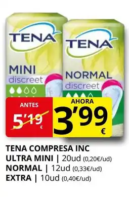 Supermercados MAS TENA Compresa inc ultra mini oferta