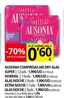 Supermercados MAS AUSONIA Compresas air dry alas super oferta