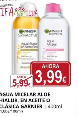 Supermercados MAS GARNIER Agua micelar aloe hialur, en aceite o clásica oferta