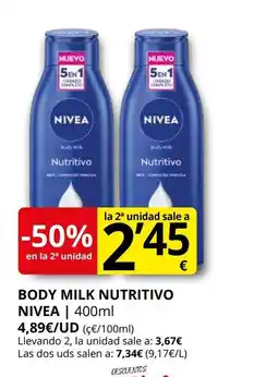 Supermercados MAS NIVEA Body milk nutritivo oferta