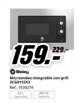 MediaMarkt BALAY Microondas integrable con grill 3CG6112X3 oferta