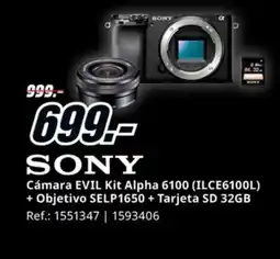 MediaMarkt SONY Cámara EVIL Kit Alpha 6100 (ILCE6100L) + Objetivo SELP1650 + Tarjeta SD 32GB oferta