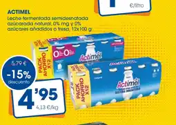Supermercados Plaza ACTIMEL Leche fermentada semidesnatada azúcarada natural, 0% mg y 0% azúcares añadidos o fresa oferta