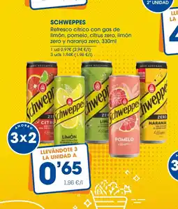 Supermercados Plaza SCHWEPPES Refresco citrico con gas de limón, pomelo, citrus zero, limón oferta