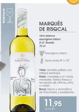 Supermercados Plaza MARQUÉS DE RISQCAL Vino blanco sauvignon blanc D.O. Rueda oferta