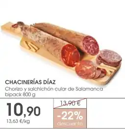 Supermercados Plaza CHACINERÍAS DÍAZ Chorizo y salchichón cular de Salamanca bipack oferta