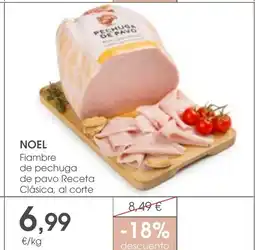 Supermercados Plaza NOEL Fiambre de pechuga de pavo Receta Clásica oferta