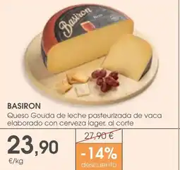 Supermercados Plaza BASIRON Queso Gouda de leche pasteurizada de vaca elaborado con cerveza lager oferta