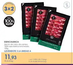 Supermercados Plaza ESENCIAUNICA Jamón de cebo de campo 100% raza ibérica loncheado oferta