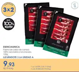 Supermercados Plaza ESENCIAUNICA Paleta de cebo de campo 100% raza ibérica loncheado oferta