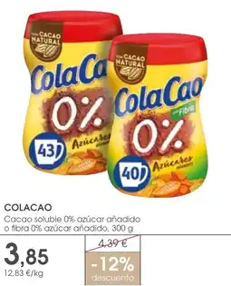 Supermercados Plaza COLACAO Cacao soluble 0% azúcar añadido o fibra 0% azúcar añadido oferta