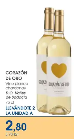 Supermercados Plaza CORAZÓN DE ORO Vino blanco chardonay D.O. Valles de Sadacia oferta