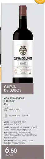 Supermercados Plaza CUEVA DE LOBOS Vino tinto crianza D.O. Rioja oferta