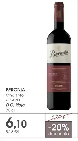 Supermercados Plaza BERONIA Vino tinto crianza D.O. Rioja oferta