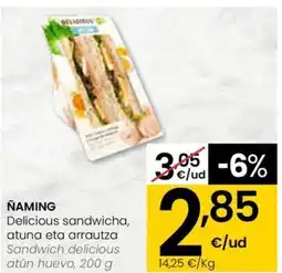 Eroski NAMING Delicious sandwicha, atuna eta arrautza Sandwich delicious atún huevo oferta