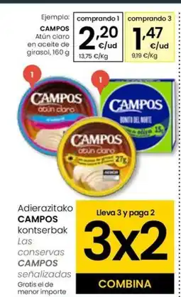 Eroski CAMPOS Atún claro en aceite de girasol oferta