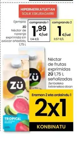 Eroski ZÜ Néctar de frutas exprimidas sin azúcar añadido oferta