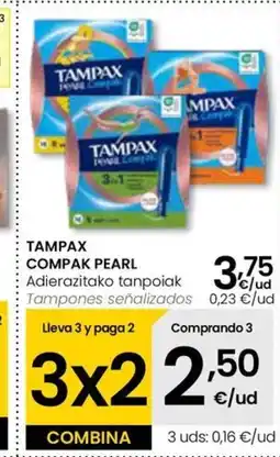Eroski TAMPAX COMPAK PEARL Adierazitako tanpoiak oferta