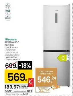 Eroski HISENSE RB390N4BCC hozkailu konbinatua oferta