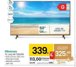 Eroski HISENSE TV Led 4K 50A6N oferta
