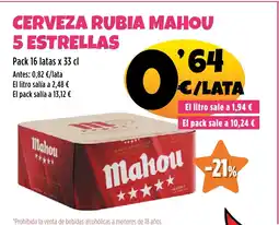 AhorraMas Cerveza rubia mahou 5 estrellas oferta