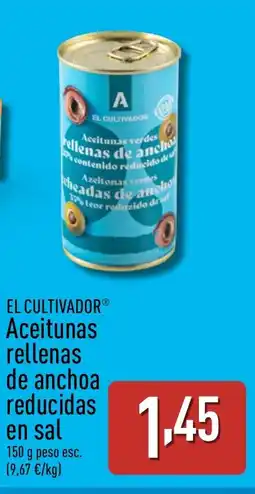 ALDI EL CULTIVADOR Aceitunas rellenas de anchoa reducidas en sal oferta