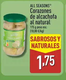 ALDI ALL SEASONS Corazones de alcachofa al natural oferta