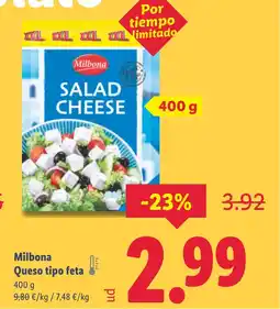 Lidl MILBONA Queso tipo feta oferta