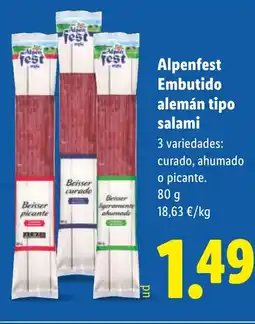 Lidl ALPENFEST Embutido alemán tipo salami oferta
