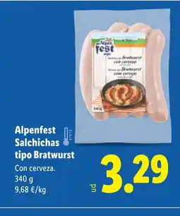 Lidl ALPENFEST Salchichas tipo Bratwurst oferta
