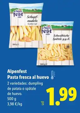 Lidl ALPENFEST Pasta fresca al huevo oferta