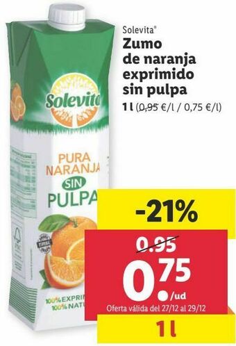 Lidl Zumo de naranja solevita oferta
