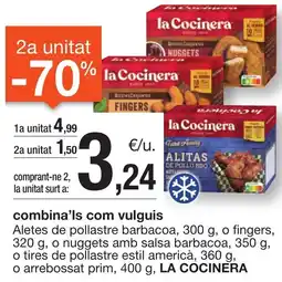 BonpreuEsclat LA COCINERA Aletes de pollastre barbaco o fingers o nuggets amb salsa barbacoa oferta