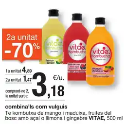 BonpreuEsclat VITAE Te kombutxa de mango i maduixa, fruites del bosc amb açaí o llimona i gingebre oferta
