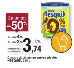 BonpreuEsclat NESQUIK Cacau soluble sense sucres afegits oferta