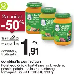 BonpreuEsclat GERBER Potet ecològic d'hortalisses amb vedella, pèsols, patata i pollastre, pastanaga, tomàquet i indiot oferta