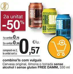BonpreuEsclat FREE DAMM Cervesa original, llimona o torrada sense alcohol i sense gluten oferta