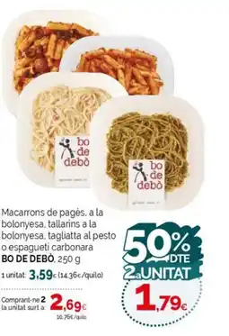 Condis BO DE DEBÒ Macarrons de pagès, a la bolonyesa, tallarins a la bolonyesa, tagliatta al pesto oferta