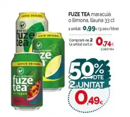 Condis FUZE TEA maracuià o llimona, llauna oferta