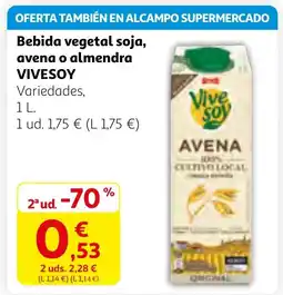 Alcampo VIVESOY Bebida vegetal soja, avena o almendra oferta