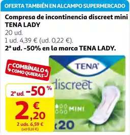 Alcampo TENA LADY Compresa de incontinencia discreet mini oferta