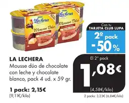 Supermercados Lupa LA LECHERA Mousse dúo de chocolate con leche y chocolate blanco oferta